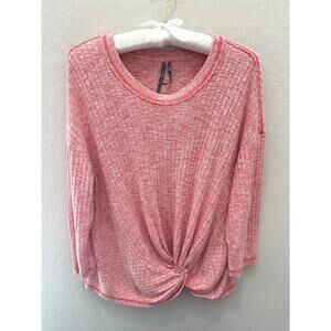 ANTHROPOLOGIE | Heathered Orange Ribbed Twist Front 3/4 Sleeve Top | Medium